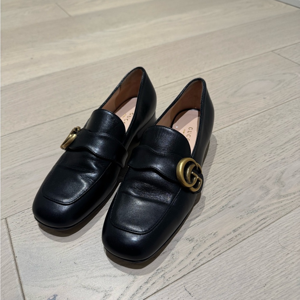 Gucci Double G Logo Leather Black Loafers